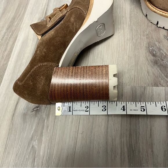 Luca Grossi Heels Womens 35 Juliana Tan Suede Leather Buckle Platform Chunky - Picture 7 of 7